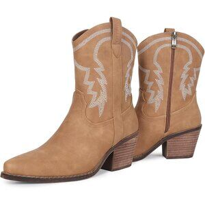 ⚡Women's Tan Ankle Boot Embroidered Comfy Fashion Vintage Boot Wide Calf
